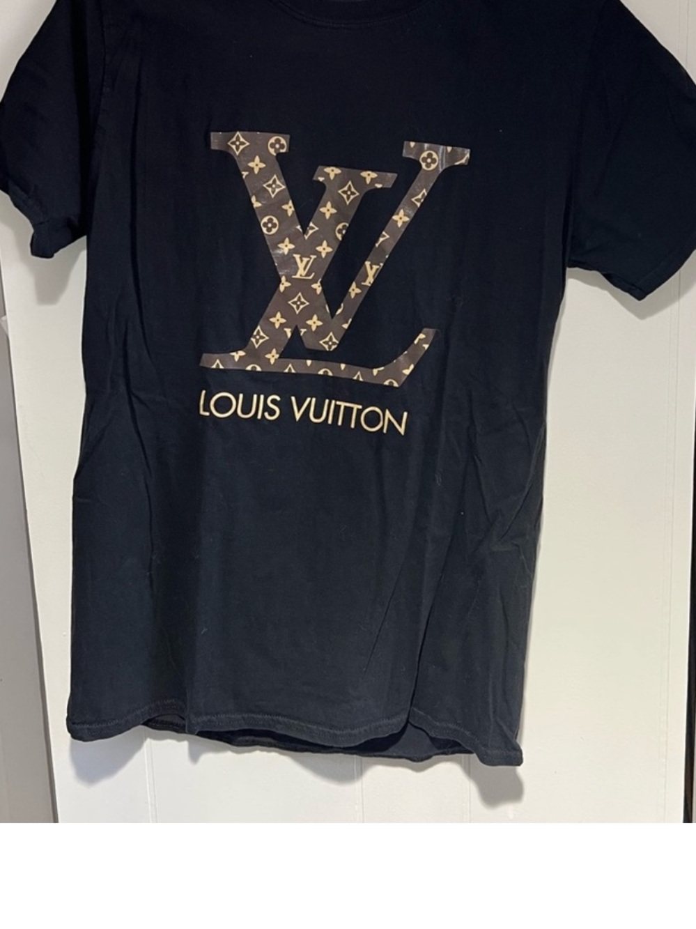 Louis Vuitton Black Tee with Gold Monogram LV